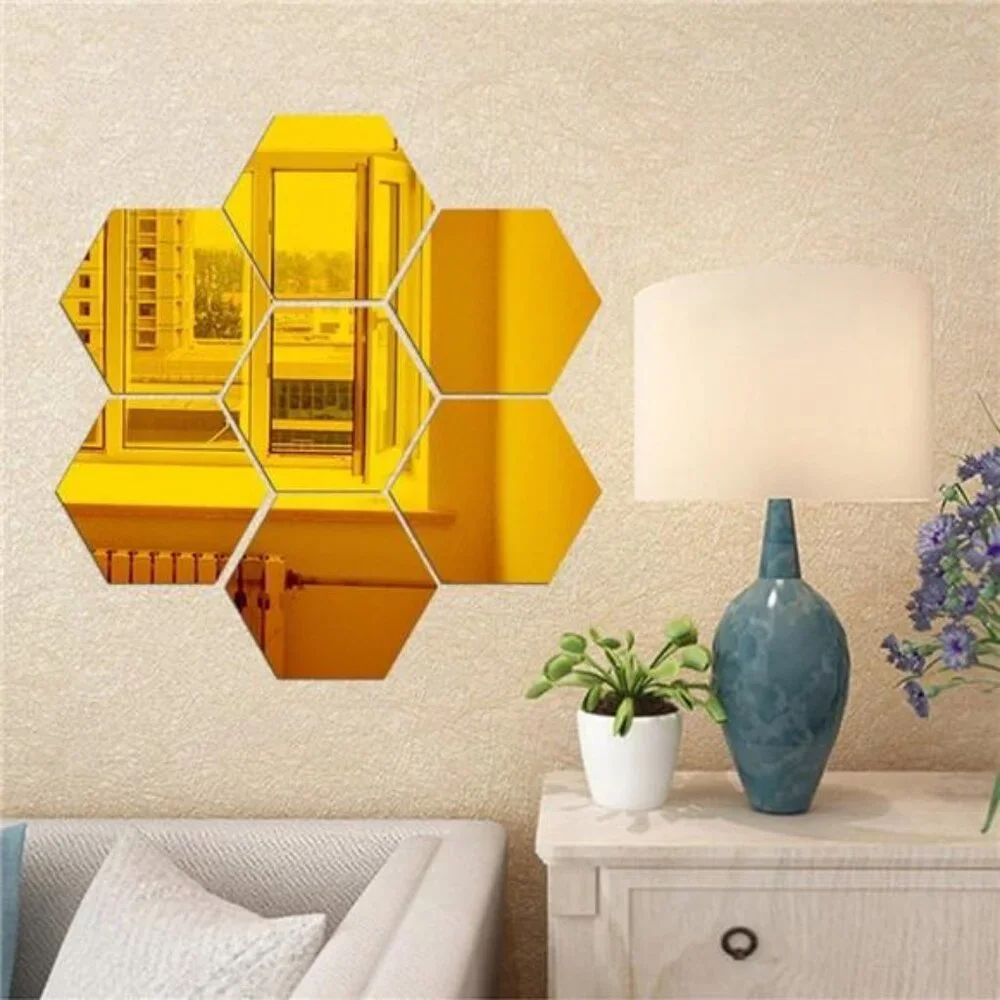 Mirror Wall Stickers - 12PCS Hexagon Art DIY Decorative Acrylic Sheet Plastic